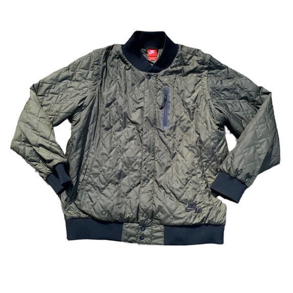 Nike Tech Army Green and Black Quilted Bomber Jacket